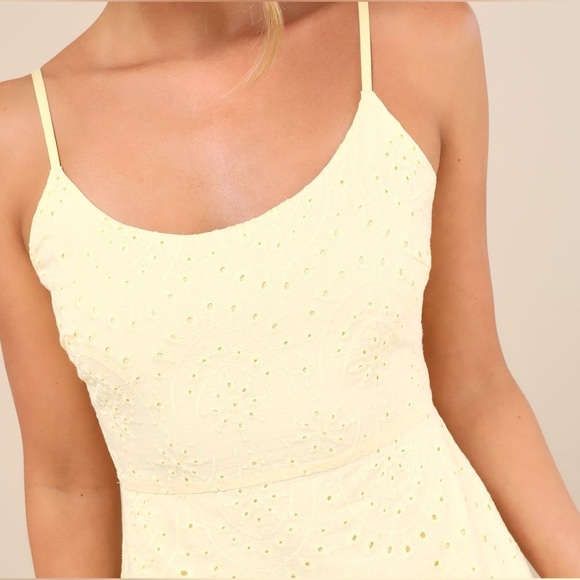 LULU'S Modern Romantic Light Yellow Eyelet Lace Mini Dress - Picture 2 of 5